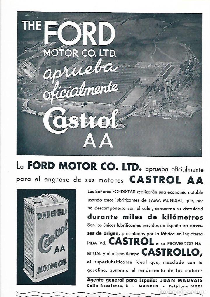 Coleccionismo: A&Ntilde;O 1933 RECORTE PRENSA PUBLICIDAD CASTROL AA MOTOR OIL CASTROLLO FORD MOTOR