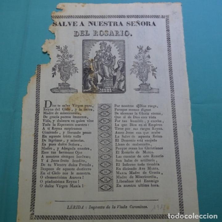 Colecionismo: L&aacute;mina Salve a nuestra se&ntilde;ora del rosario.lerida imprenta viuda corominas.1917.faltas por humedad.