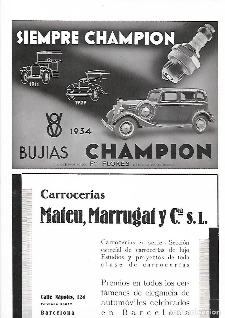 Collecting paper: A&Ntilde;O 1934 RECORTE PRENSA PUBLICIDAD BUJIAS CHAMPION COCHE AUTOMOVIL FRANCISCO FLORES ESPINARDO MURCIA