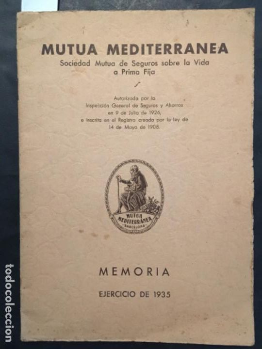 Coleccionismo: MUTUA MEDITERRANEA, MEMORIA EJERCICIO 1935