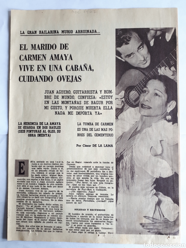 Coleccionismo: CARMEN AMAYA. La gran bailarina muri&oacute; arruinada. 1967