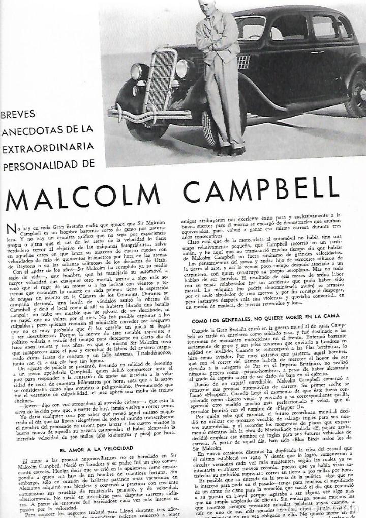 Collecting paper: A&Ntilde;O 1936 RECORTE PRENSA MALCOLM CAMPBELL PILOTO DE CARRERAS AUTOMOVILISMO