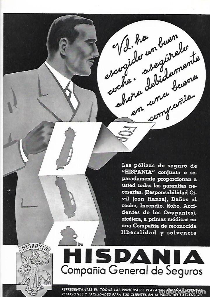Collectionnisme: A&Ntilde;O 1936 RECORTE PRENSA PUBLICIDAD HISPANIA COMPA&Ntilde;IA GENERAL DE SEGUROS