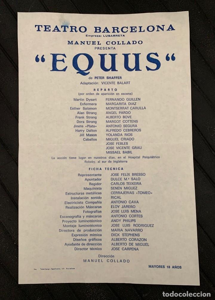 Coleccionismo: Programa del Teatro Barcelona, obra EQUUS, 1977 - Foto 1