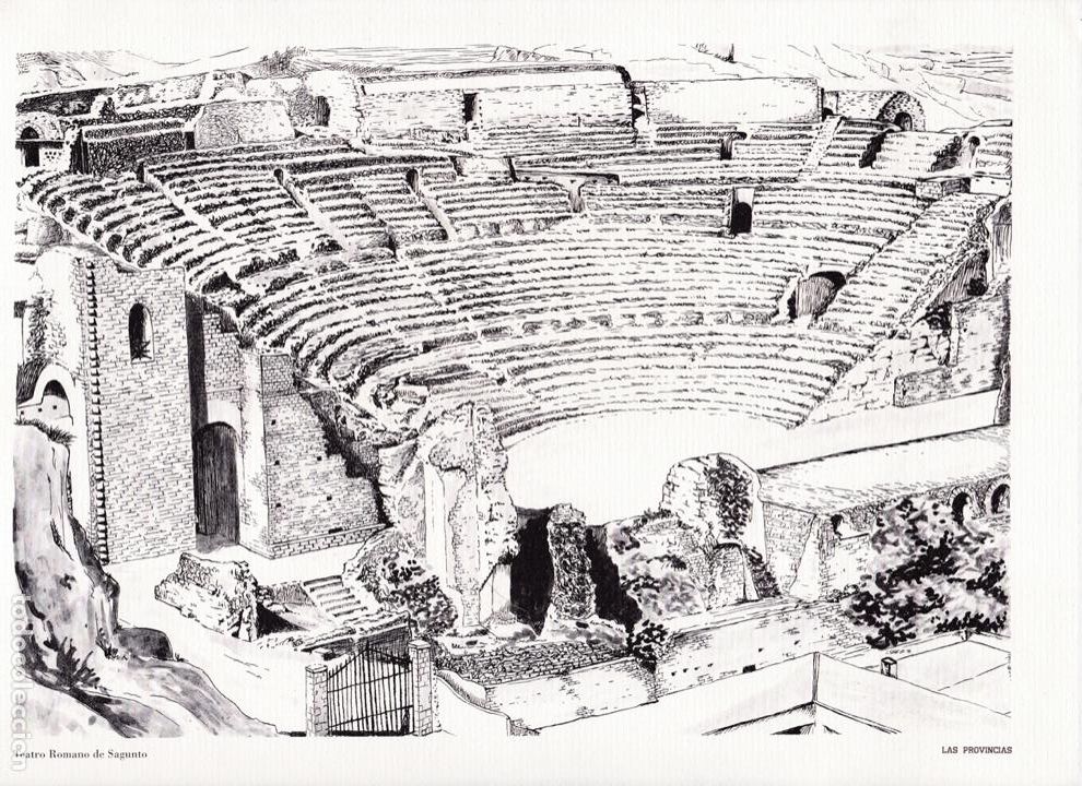Coleccionismo: L&aacute;mina: Teatro romano de Sagunto ( Valencia) / dibujo L. Sancho