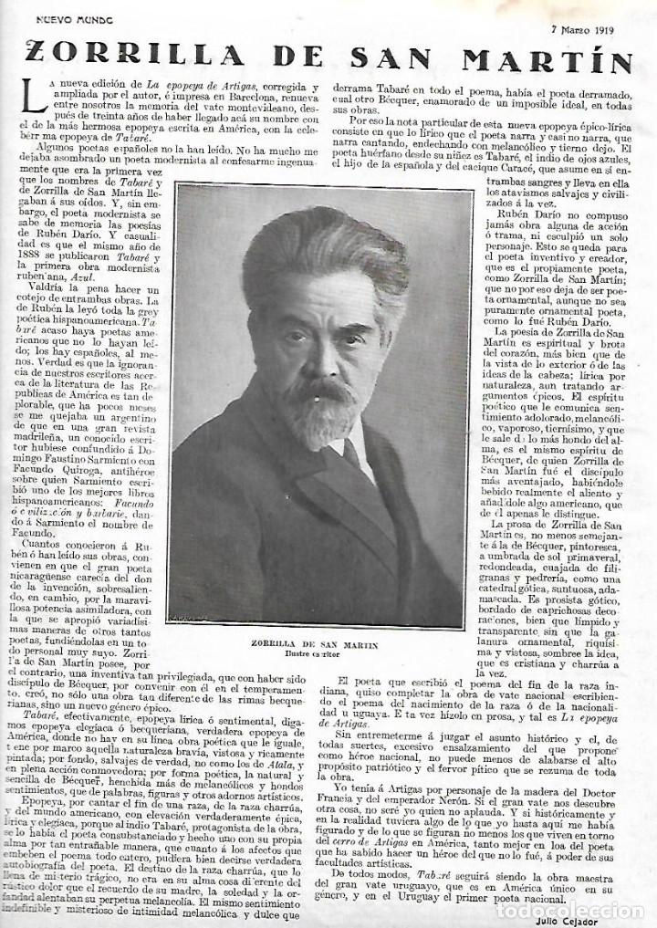 Collecting paper: A&Ntilde;O 1919 RECORTE PRENSA ZORRILLA DE SAN MARTIN ESCRITOR LITERATURA TABARE EPOPEYA DE ARTIGAS OBRAS