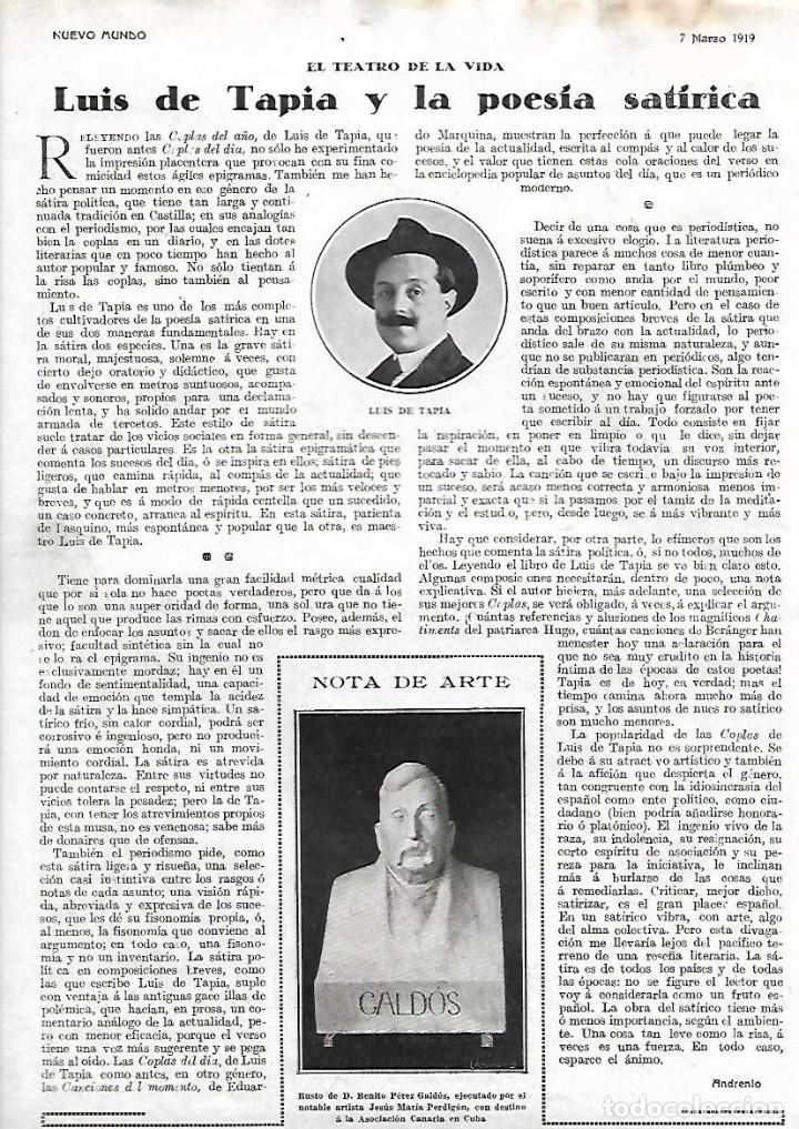 Collezionismo: A&Ntilde;O 1919 RECORTE PRENSA LUIS DE TAPIA Y LA POESIA SATIRICA