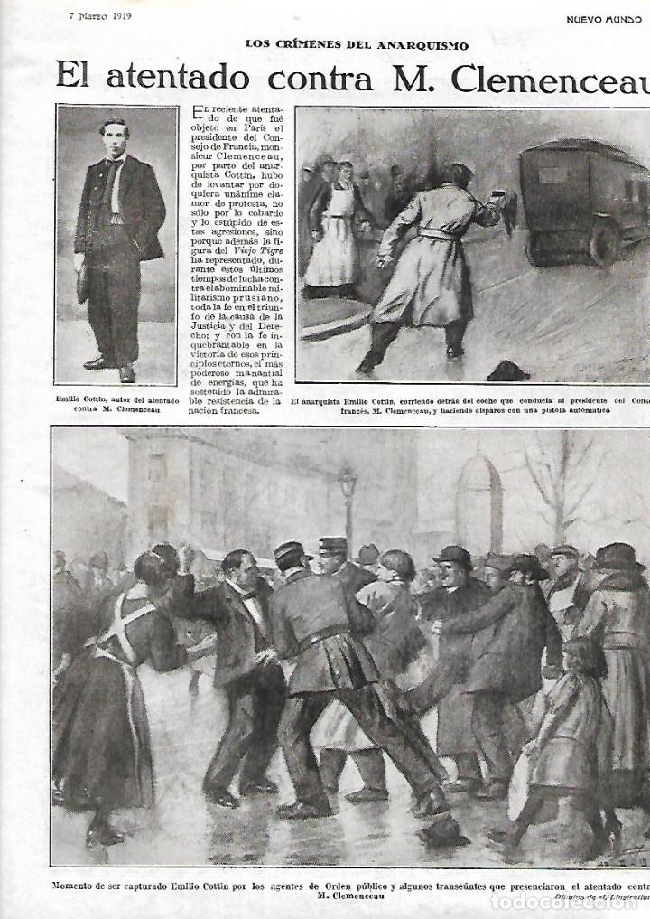 Collecting paper: A&Ntilde;O 1919 RECORTE PRENSA ANARQUISMO ATENTADO CONTRA CLEMENCEAU EMILIO COTTIN