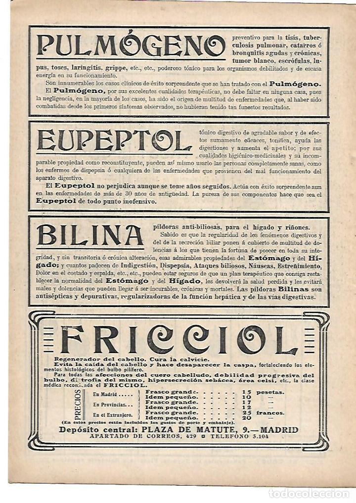 Sammelleidenschaft Papier: A&Ntilde;O 1912 RECORTE PRENSA PUBLICIDAD PULMOGENO EUPEPTOL BILINA FRICCIOL PRODUCTOS FARMACEUTICOS