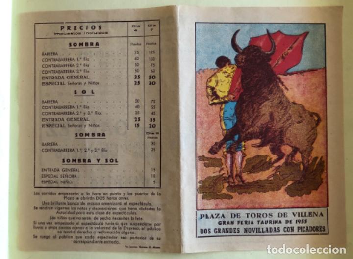 Coleccionismo: TOROS- VILLENA- ALICANTE- PROGRAMA DIPTICO - FERIA TAURINA- A&Ntilde;O 1955