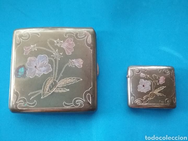 Coleccionismo: Conjunto de pitillera y cerillera Modernista. - Foto 1