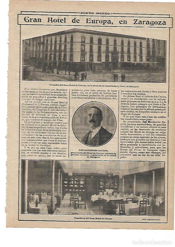 Collectionnisme: A&Ntilde;O 1913 RECORTE PRENSA REPORTAJE PUBLICIDAD GRAN HOTEL DE EUROPA DE ZARAGOZA