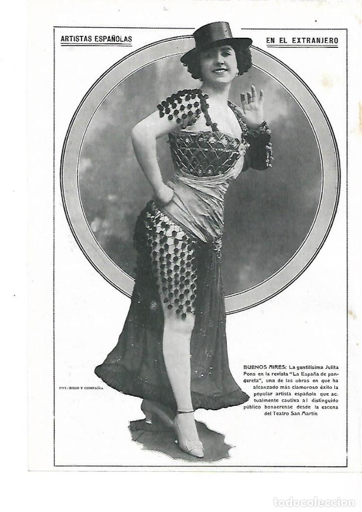 Collectionnisme: A&Ntilde;O 1913 RECORTE PRENSA JULITA JULIA FONS ACTRIZ ARTISTA TEATRO SAN MARTIN EXITO BUENOS AIRES