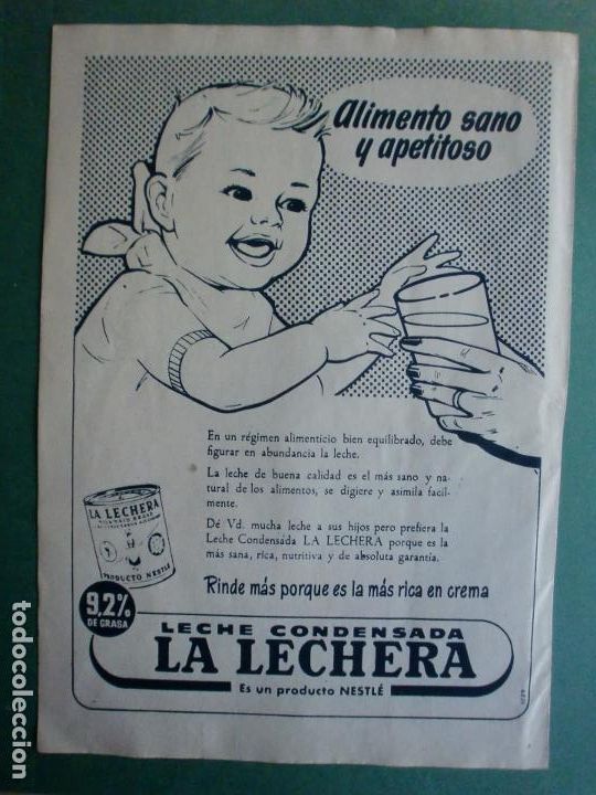 Coleccionismo: LECHE CONDENSADA LA LECHERA DE NESTL&Eacute; ALIMENTO SANO Y APETITOSO 19/9/1958