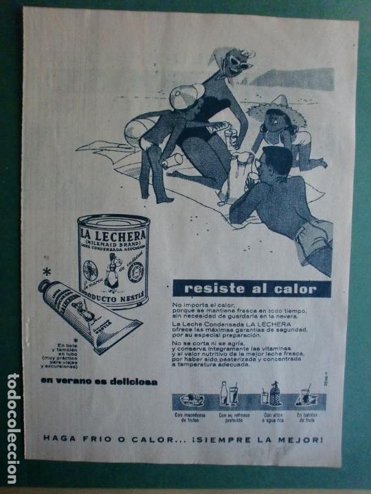Coleccionismo: LECHE CONDENSADA LA LECHERA DE NESTL&Eacute; RESISTE AL CALOR 26/7/1958