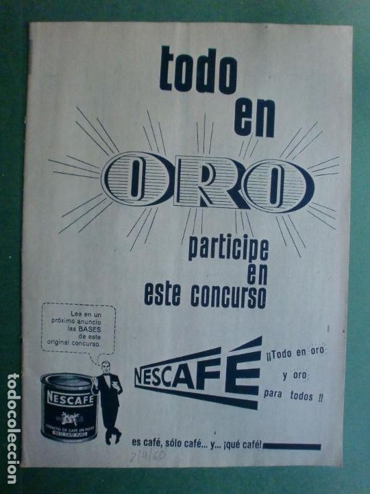 Coleccionismo: TODO EN ORO CONCURSO NESCAF&Eacute; DE NESTL&Eacute; 2/4/1960