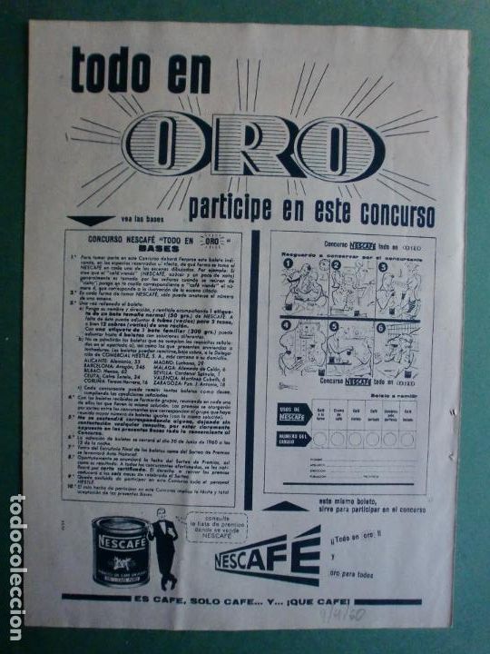 Coleccionismo: TODO EN ORO BASES DEL CONCURSO NESCAF&Eacute; DE NESTL&Eacute; 9/4/1960
