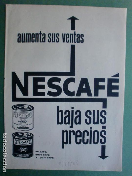 Coleccionismo: NESCAF&Eacute; DE NESTL&Eacute; AUMENTA SUS VENTAS BAJA SUS PRECIOS 4/11/1961 - FUNDADOR ESTA COMO NUNCA