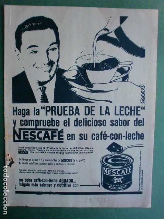 Coleccionismo: NESCAF&Eacute; DE NESTL&Eacute; HAGA LA PRUEBA DE LA LECHE - 20/5/1956