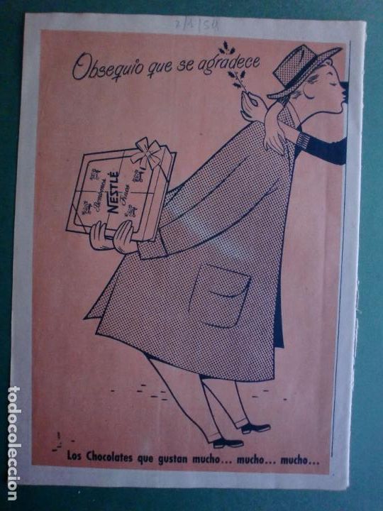 Coleccionismo: BOMBONES FINOS NESTL&Eacute; LOS CHOCOLATES QUE GUSTAN MUCHO 2/1/1954