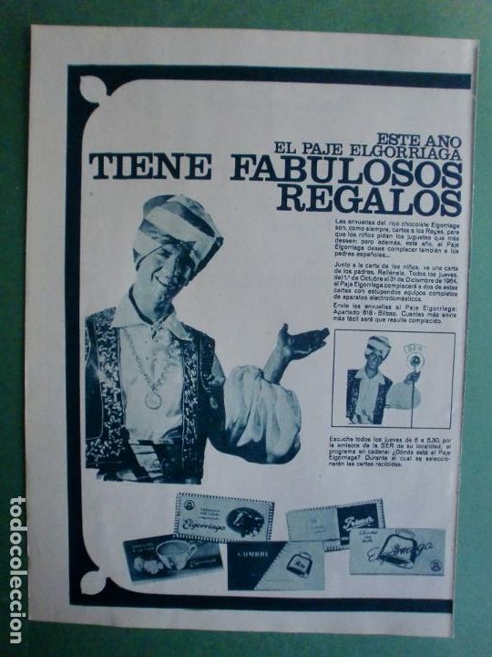 Coleccionismo: EL PAJE DE CHOCOLATES ELGORRIAGA TODOS LOS JUEVES EN LA CADENA SER - KALIKATRES 21/11/1964