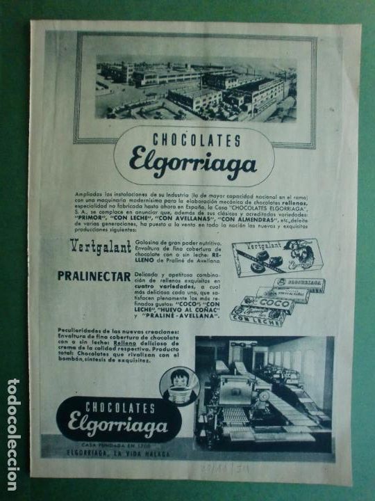 Coleccionismo: AMPLIADAS LAS INSTALACIONES EN IRUN CHOCOLATES ELGORRIAGA 20/11/1954