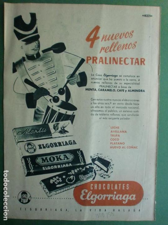 Coleccionismo: 4 NUEVOS RELLENOS PRALINECTAR CHOCOLATES ELGORRIAGA 15/10/1955