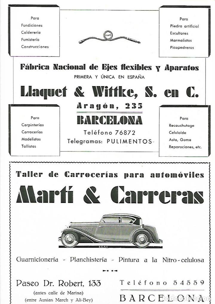 Collezionismo: A&Ntilde;O 1933 PUBLICIDAD MARTI CARRERAS TALLER DE CARROCERIAS PARA AUTOMOVILES COCHES BARCELONA