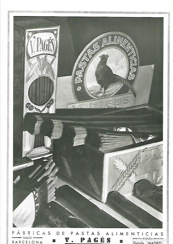 Sammelleidenschaft Papier: A&Ntilde;O 1933 PUBLICIDAD FABRICA PASTAS ALIMENTICIAS V PAGES GALLO FAISAN BARCELONA