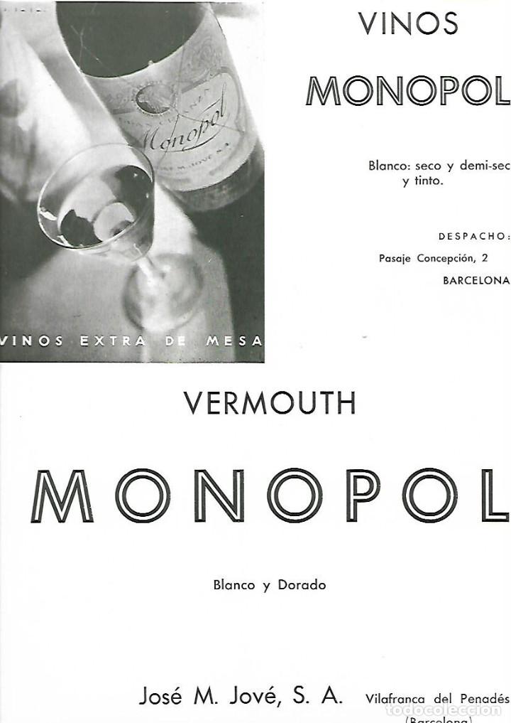 Collezionismo: A&Ntilde;O 1933 PUBLICIDAD BEBIDAS VERMOUTH VINOS MONOPOL JOSE M JOVE VILAFRANCA DEL PENEDES