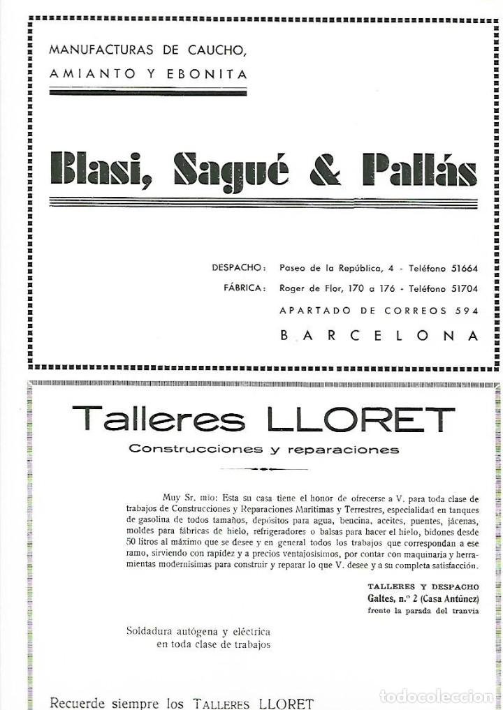 Collezionismo: A&Ntilde;O 1933 PUBLICIDAD TALLERES LLORET CONSTRUCCIONES Y REPARACIONES SOLDADURA CASA ANTUNEZ BCNA