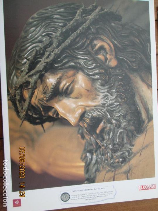 Coleccionismo: SANTISIMO CRISTO DE LAS ALMAS , LOS JAVIERES HERMANDAD LAMINA 40X29 CM PAPEL GRUESO SATINADO - CAJA