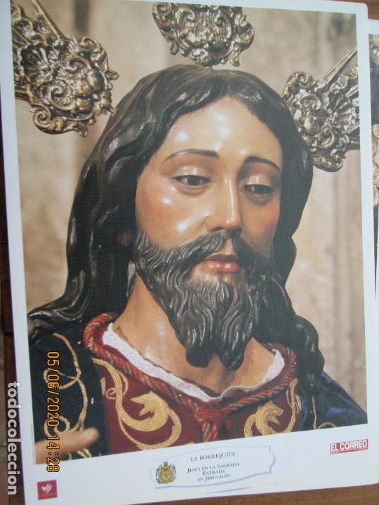 Coleccionismo: JEUS EN LA ENTRADA JERUSALEN , LA BORRIQUITA HERMANDAD LAMINA 40X29 CM PAPEL GRUESO SATINADO - CAJA