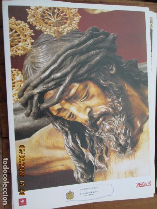 Coleccionismo: SANTISIMO CRISTO DEL AMOR , LA BORRIQUITA HERMANDAD LAMINA 40X29 CM PAPEL GRUESO SATINADO - CAJA SUR