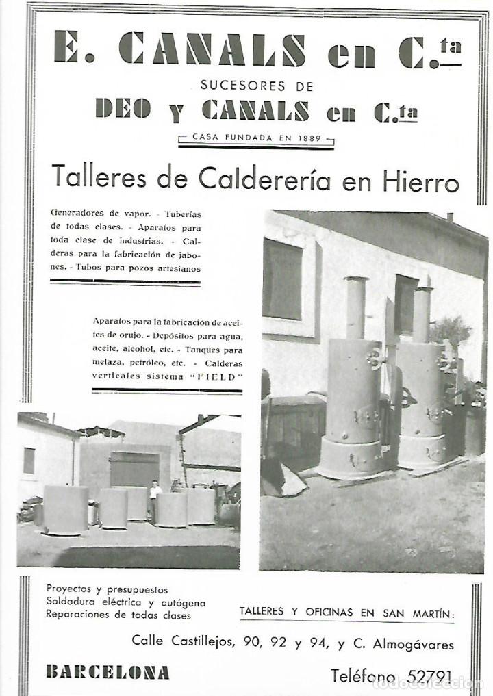 Collezionismo: A&Ntilde;O 1933 PUBLICIDAD E CANALS SUCESORES DEO Y CANALS TALLERES CALDERERIA EN HIERRO TUBERIAS BARCELONA