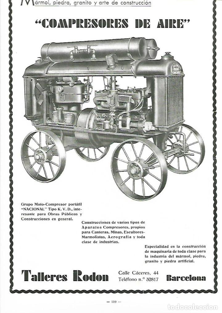 Collezionismo: A&Ntilde;O 1933 PUBLICIDAD TALLERES RODON COMPRESORES DE AIRE MAQUINARIA INDUSTRIA MARMOL BCNA