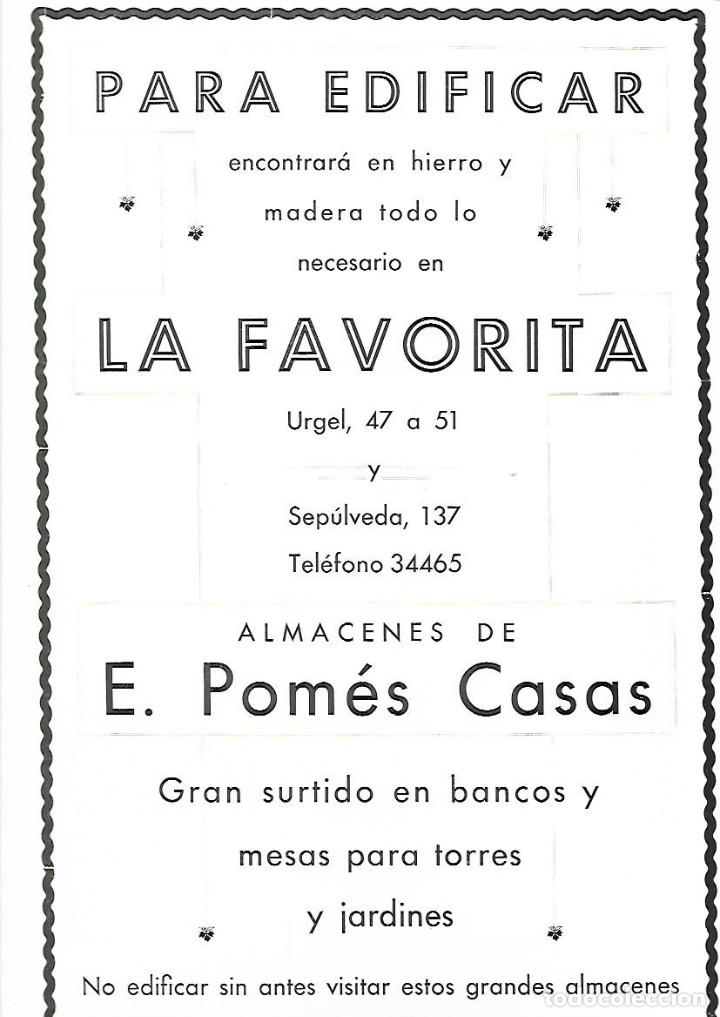 Collezionismo: A&Ntilde;O 1933 PUBLICIDAD LA FAVORITA ALMACENES POMES CASAS HIERRO MADERA BANCOS MESAS BARCELONA