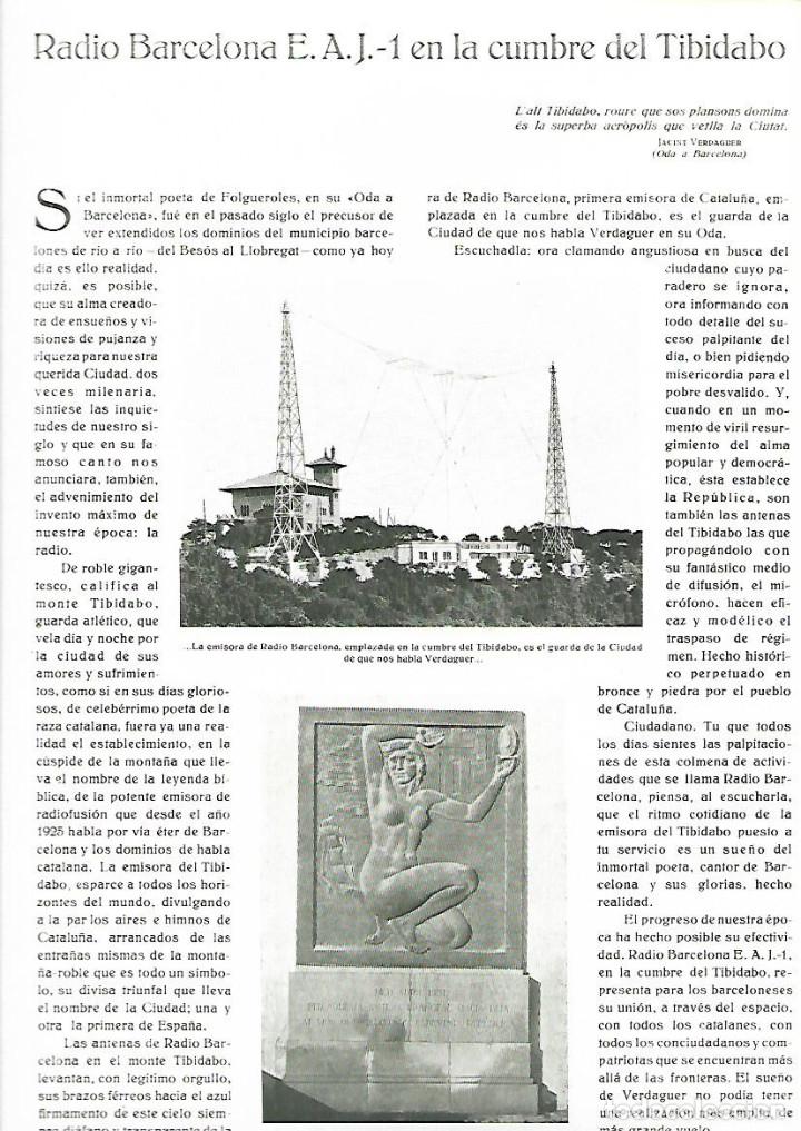 Colecionismo: A&Ntilde;O 1933 RECORTE PRENSA RADIO BARCELONA E.A.J E A J 1 EN LA CUMBRE DEL TIBIDABO