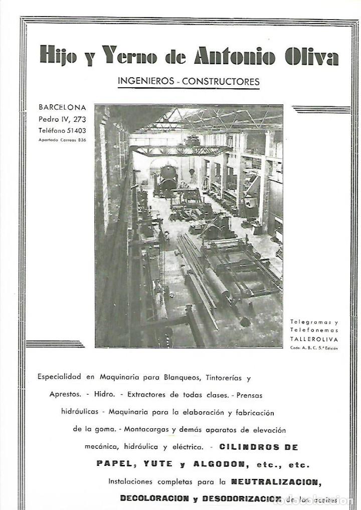 Collezionismo: A&Ntilde;O 1933 PUBLICIDAD HIJO Y YERNO DE ANTONIO OLIVA INGENIEROS CONSTRUCTORES CILINDROS PAPEL YUTE BCNA