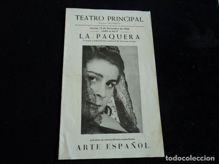 Colecionismo: DIPTICO, TEATRO PRINCIPAL 1960 LA PAQUERA, JUANITO MARAVILLAS, CHOCOLATE