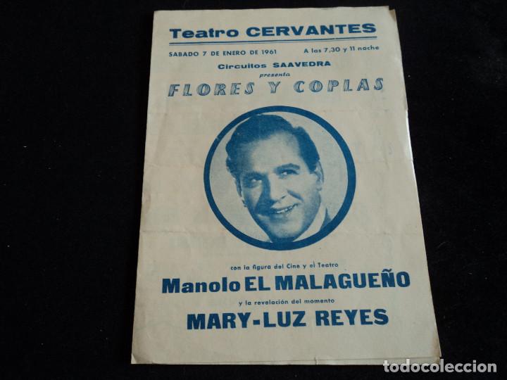 Colecionismo: TEATRO CERVANTES FLORES Y COPLAS1961 MANOLO EL MALAGUE&Ntilde;O, MARY LUZ REYES