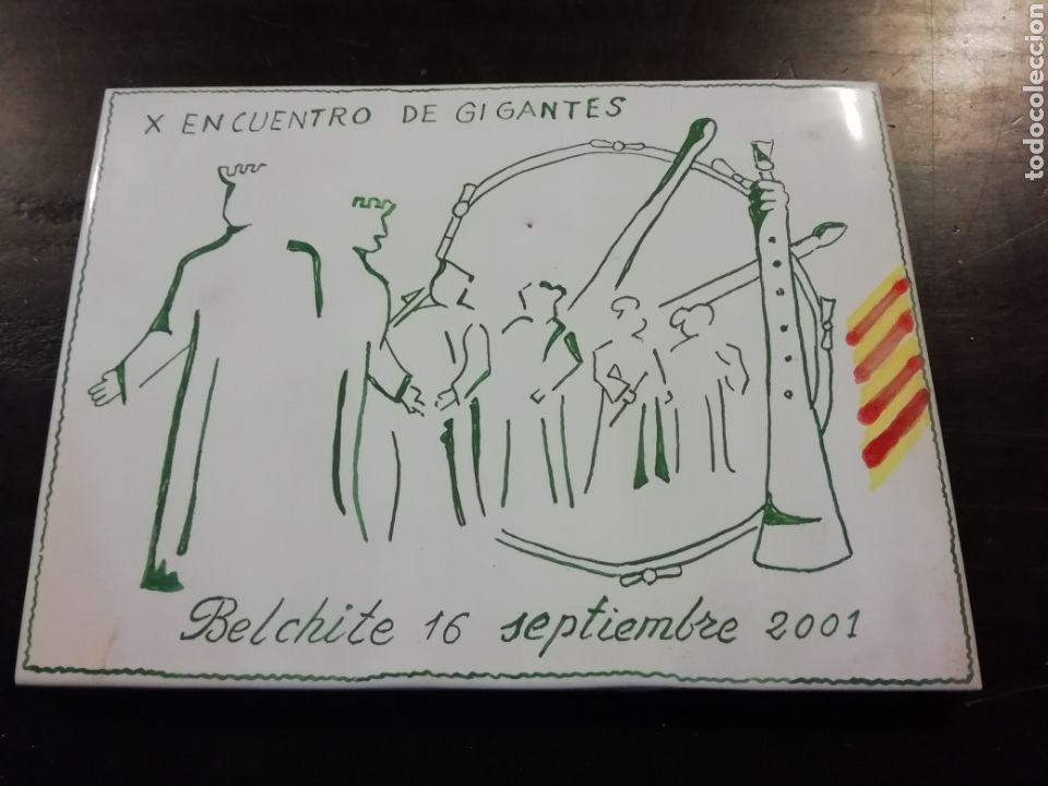 Coleccionismo: Baldosa cer&aacute;mica encuentro de gigantes belchite Zaragoza aragon