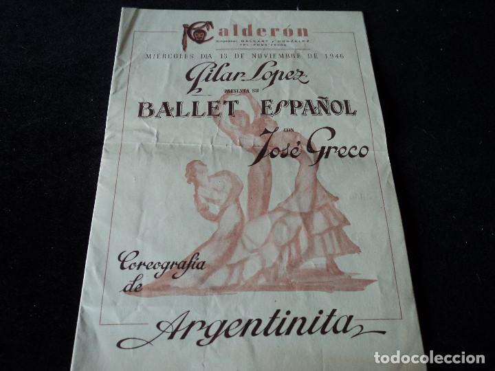 Coleccionismo: diptico, pilar lopez, presenta su ballet espa&ntilde;ol, jose greco, pastora imperio y rafael ortega, 1946