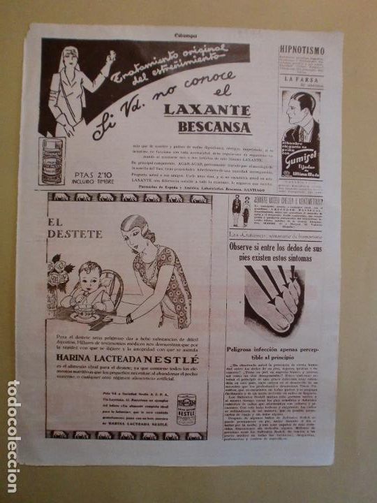 Coleccionismo: PARA EL DESTETE HARINA LACTEADA NESTL&Eacute; - LAXANTE BESCANSA - MAGNESIA PEREGRINO - 22/8/1931