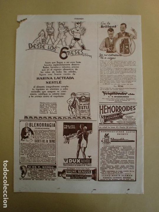 Coleccionismo: HARINA LACTEADA NESTL&Eacute; - FONOGRAFOS QUILLET - TRAJES DE BA&Ntilde;O DUX - 22/7/1933