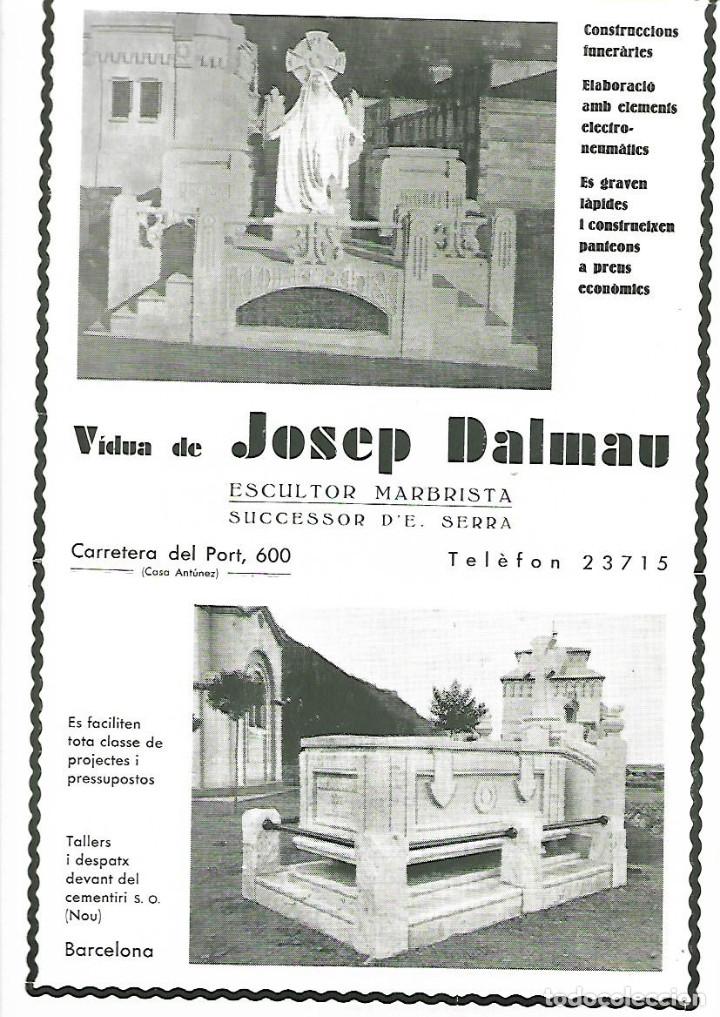 Collezionismo: A&Ntilde;O 1933 PUBLICIDAD VIUDA DE JOSEP DALMAU ESCULTOR MARMOLISTA SUCESOR DE SERRA FUNERARIAS BCNA