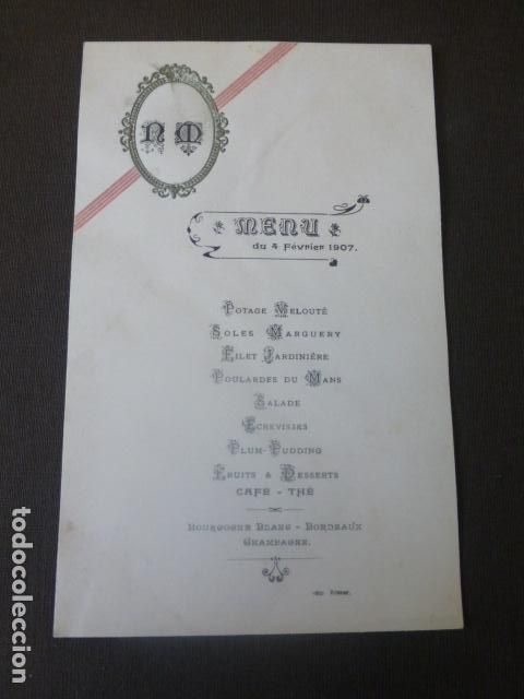 Coleccionismo: MENU CARTA MINUTA 1907 - Foto 1