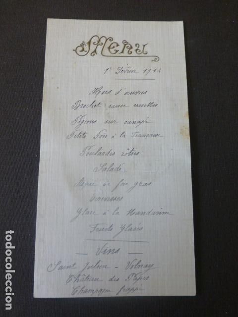 Coleccionismo: MENU CARTA MINUTA 1914 - Foto 1