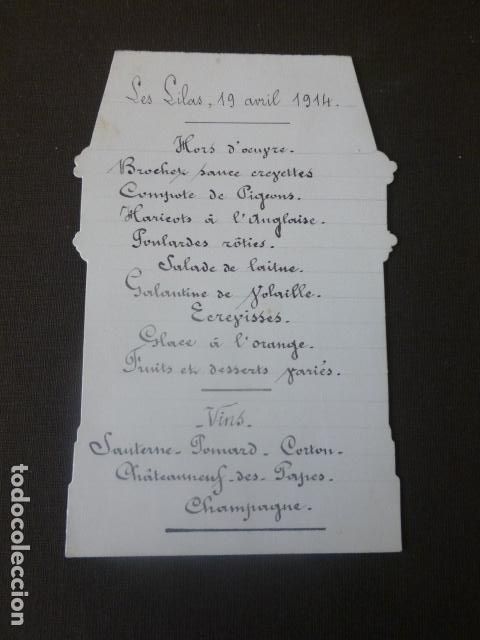 Coleccionismo: MENU CARTA MINUTA 1914 - Foto 1