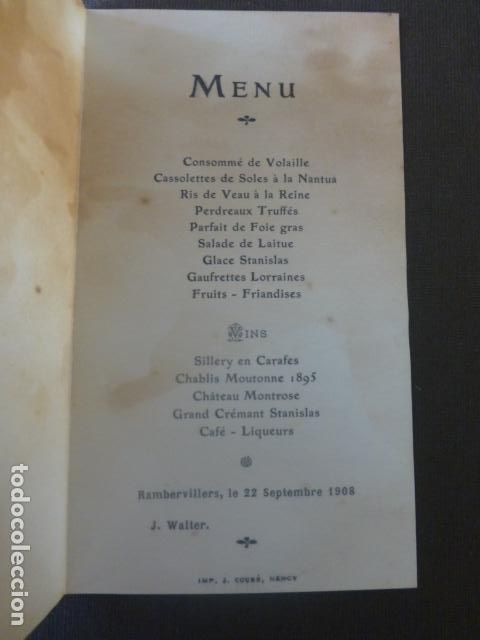 Coleccionismo: MENU CARTA MINUTA 1908 - Foto 2